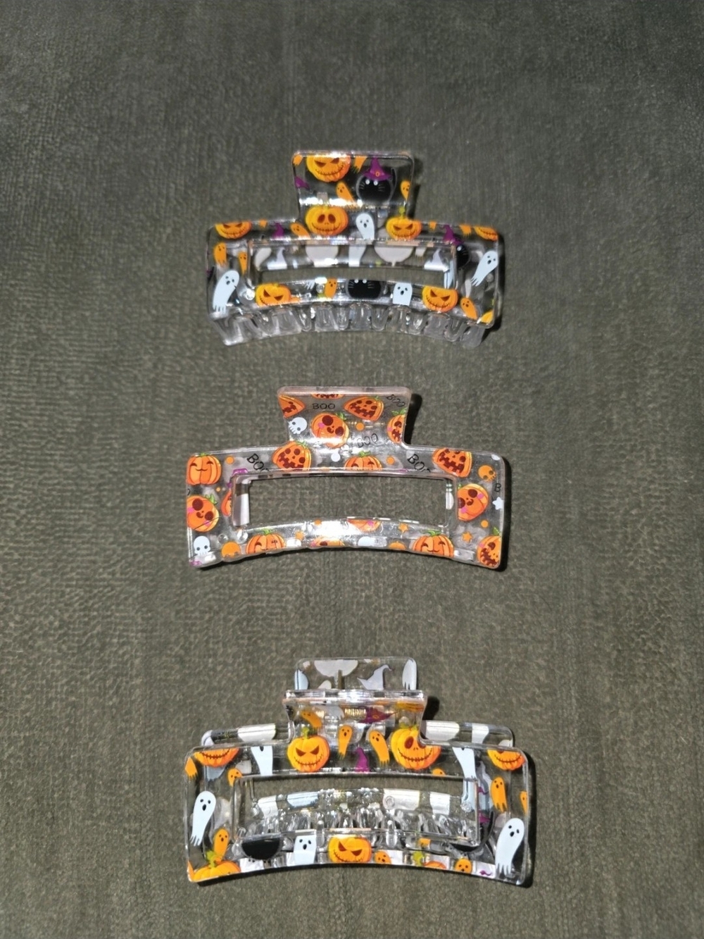 Kids Halloween Pumpkin & Ghost Hair Clips - Clear Orange Design